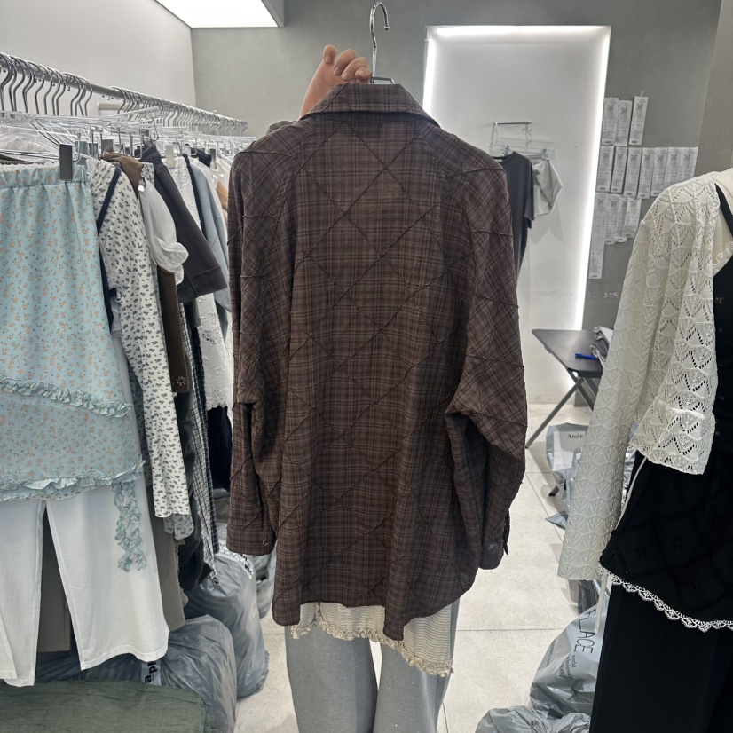 ANDE韓國東大門代購女士新款推薦26春夏職業襯衫蕾絲衫格紋Ande襯衫/蕾絲衫