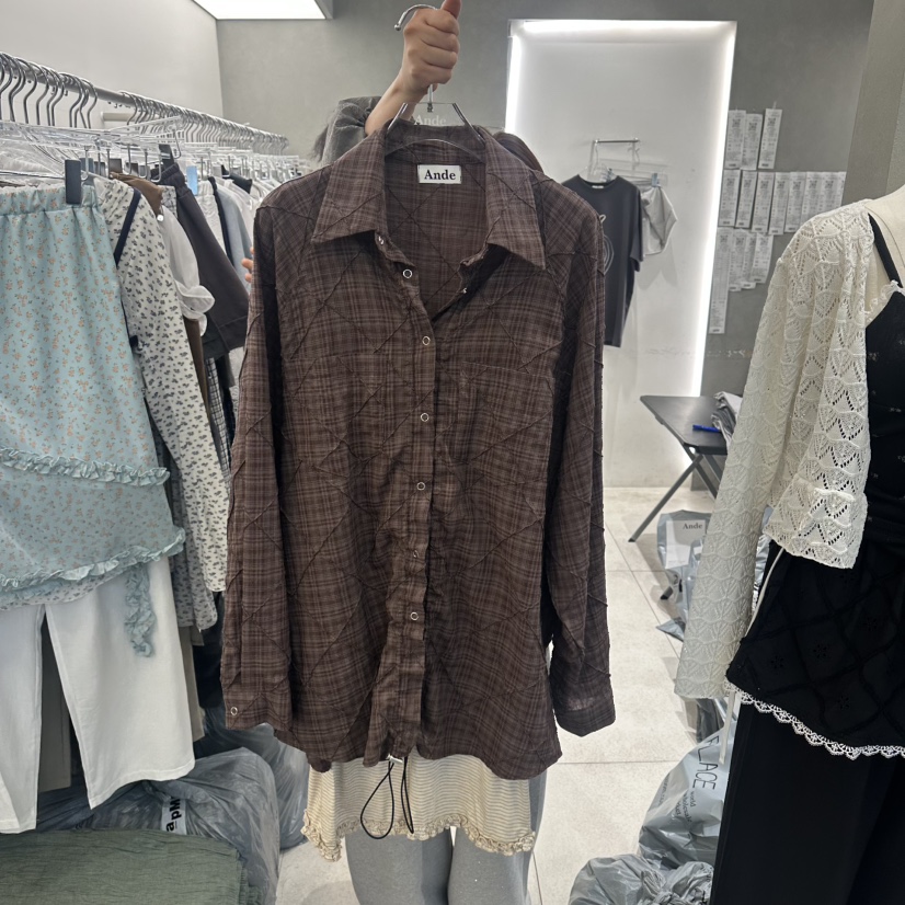 ANDE韓國東大門代購女士新款推薦26春夏職業襯衫蕾絲衫格紋Ande襯衫/蕾絲衫圖色1