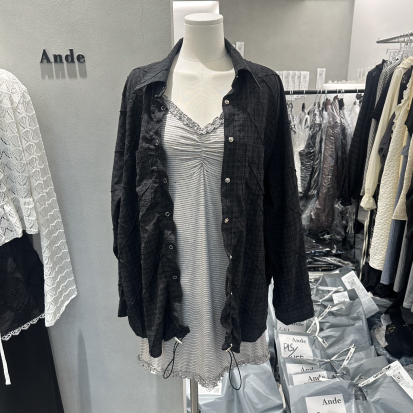 ANDE韓國東大門代購女士新款推薦26春夏職業襯衫蕾絲衫格紋Ande襯衫/蕾絲衫圖色2