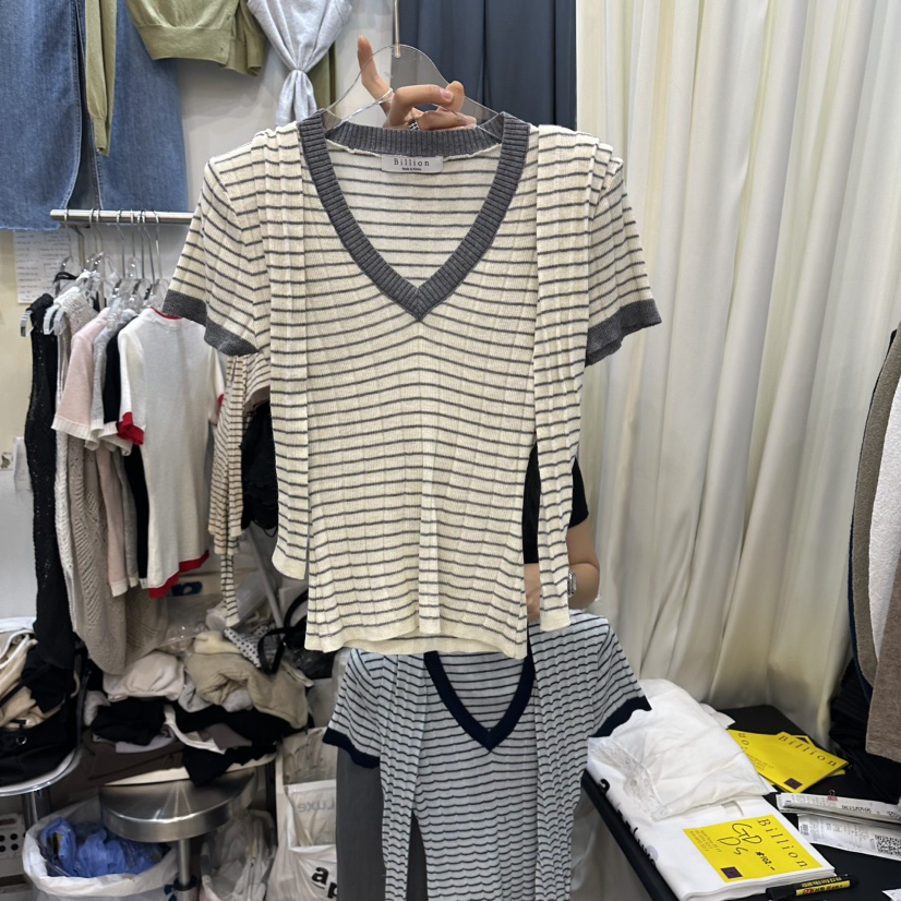 BILLION-L韓國直郵女裝新款26夏季時尚T恤含圍巾披肩條紋BILLION-LT恤圖色2