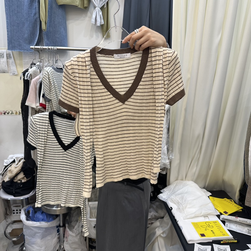BILLION-L韓國直郵女裝新款26夏季時尚T恤含圍巾披肩條紋BILLION-LT恤圖色3