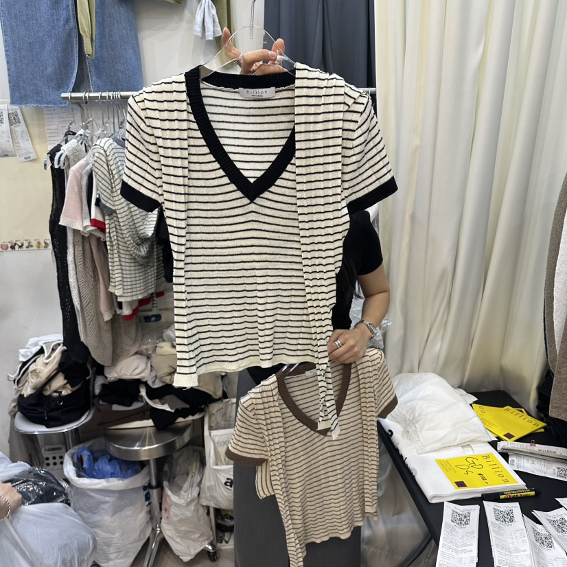 BILLION-L韓國直郵女裝新款26夏季時尚T恤含圍巾披肩條紋BILLION-LT恤圖色4