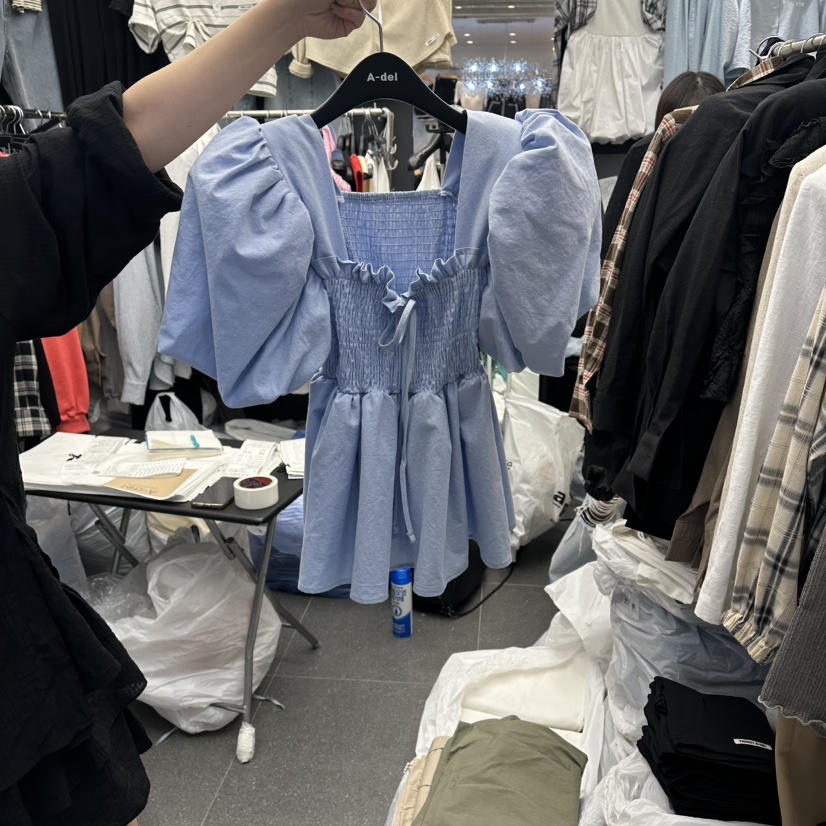 A-DEL韓國直郵女士新品26春夏休閑職業熱賣襯衫蕾絲衫褶皺A-DEL襯衫/蕾絲衫圖色1