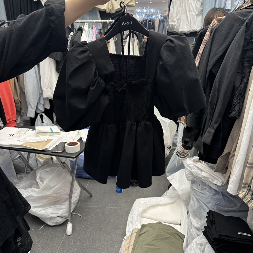 A-DEL韓國直郵女士新品26春夏休閑職業熱賣襯衫蕾絲衫褶皺A-DEL襯衫/蕾絲衫圖色2