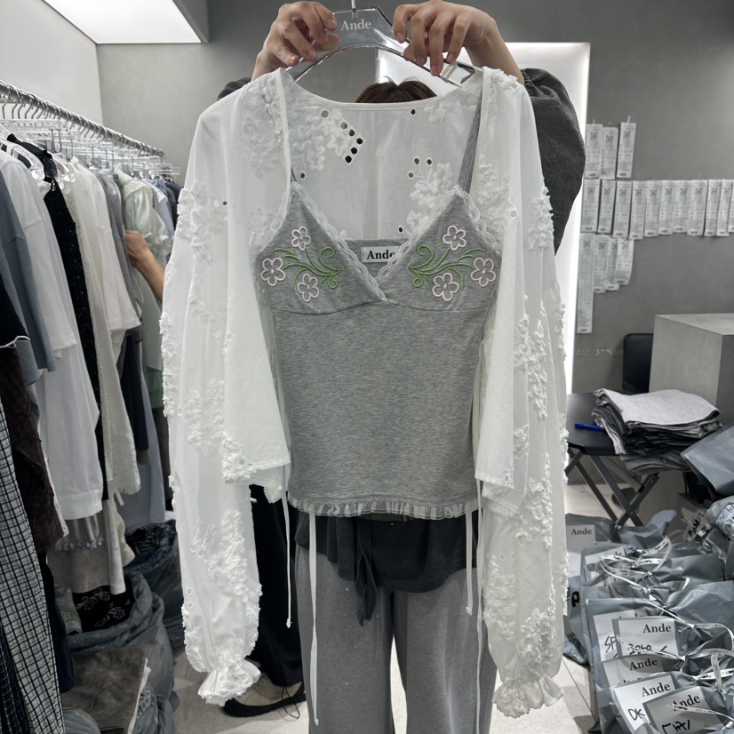 ANDE韓國東大門代購女裝新品熱賣26春夏休閑吊帶背心刺繡Ande吊帶/背心圖色3