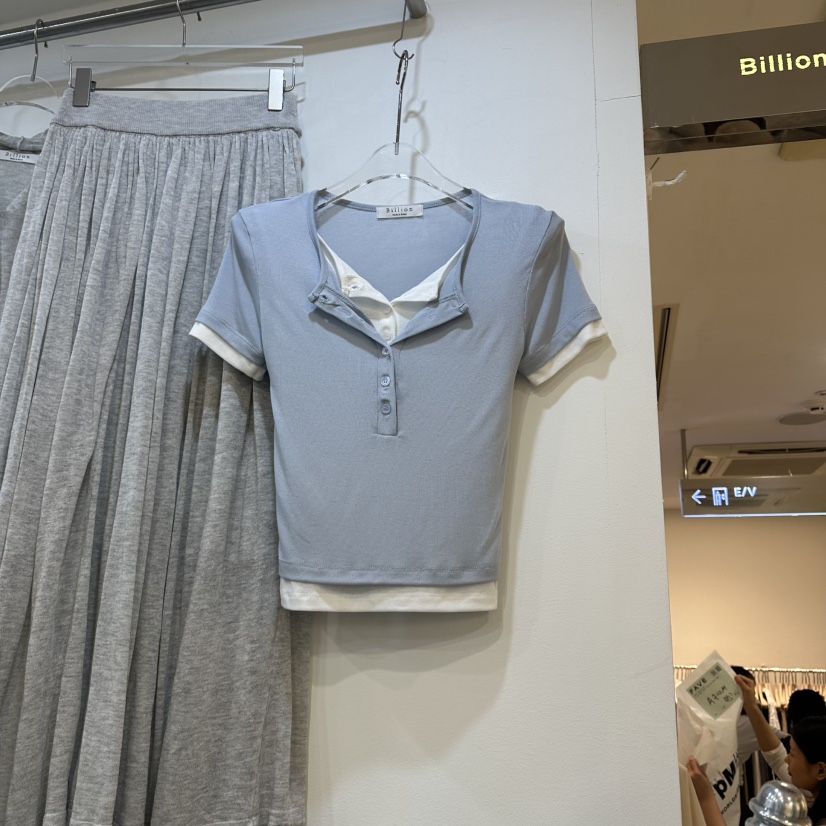 BILLION-L韓國代購女士新款時尚26夏季休閑T恤假兩件疊穿BILLION-LT恤圖色3