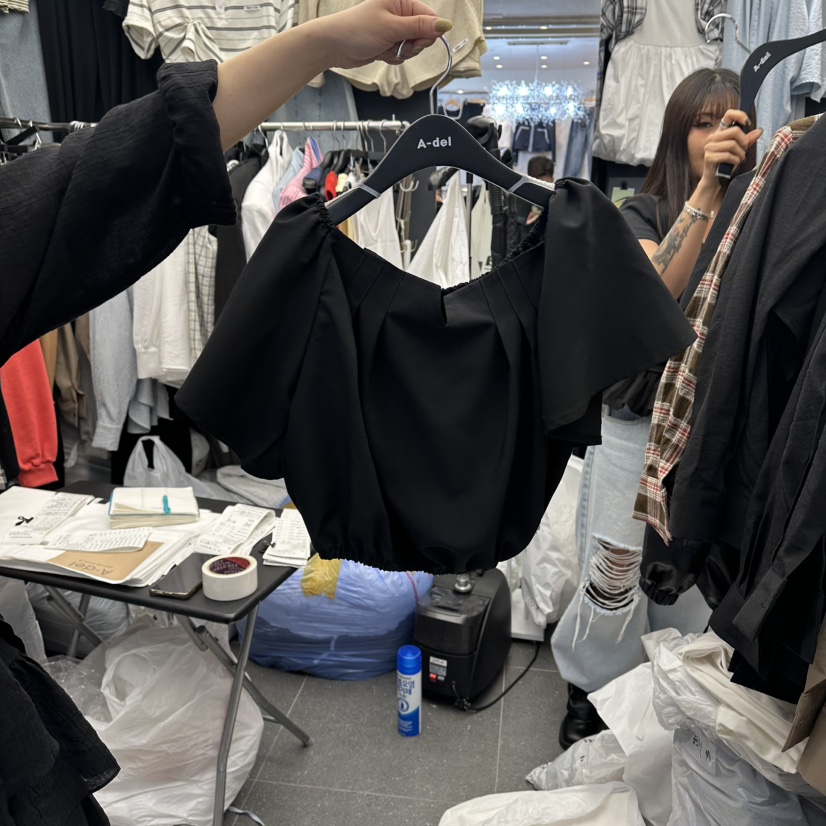 A-DEL東大門實拍韓國女裝新款26夏季26春夏襯衫蕾絲衫褶裥A-DEL襯衫/蕾絲衫圖色2