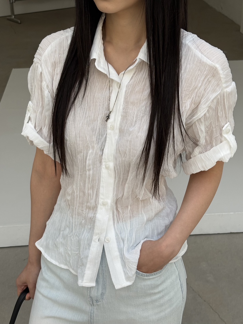 Verbena東大門實拍韓國女士新品26夏季26春夏休閑襯衫蕾絲衫Verbena襯衫/蕾絲衫