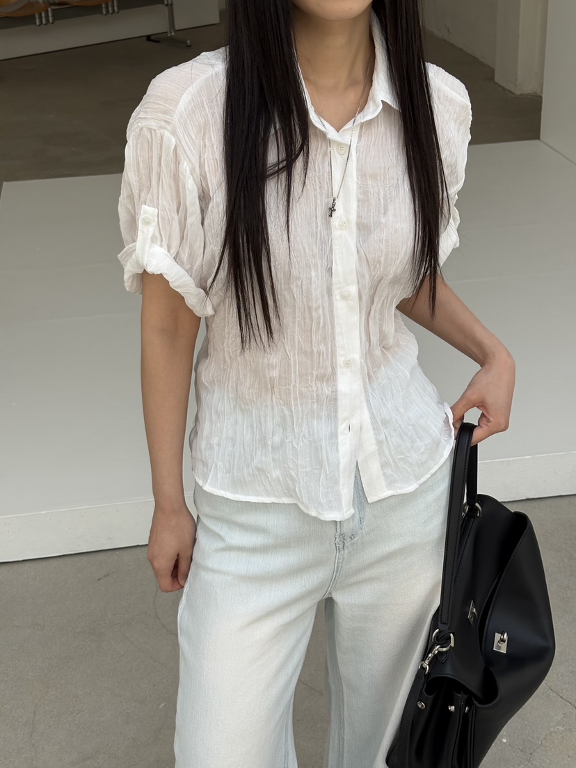 Verbena東大門實拍韓國女士新品26夏季26春夏休閑襯衫蕾絲衫Verbena襯衫/蕾絲衫