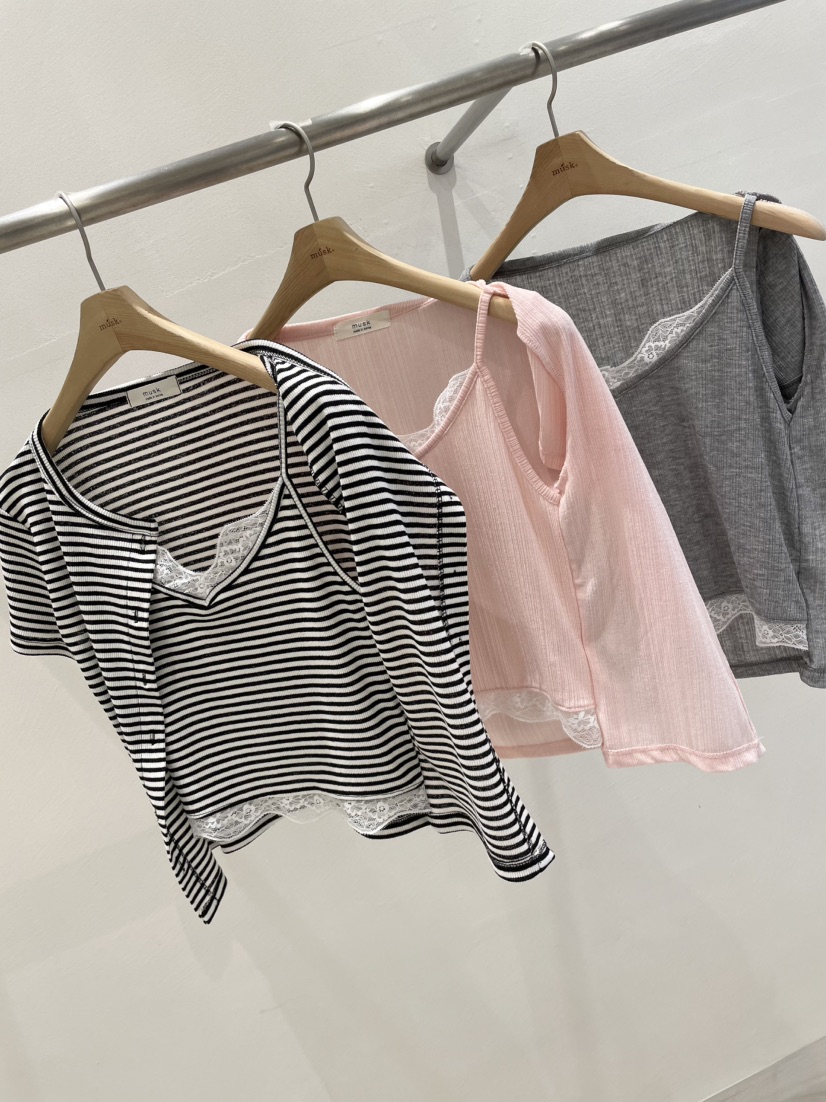 MUSK韓國代購女裝新款職業推薦26春夏T恤羊毛衫假兩件開襟MUSKT恤