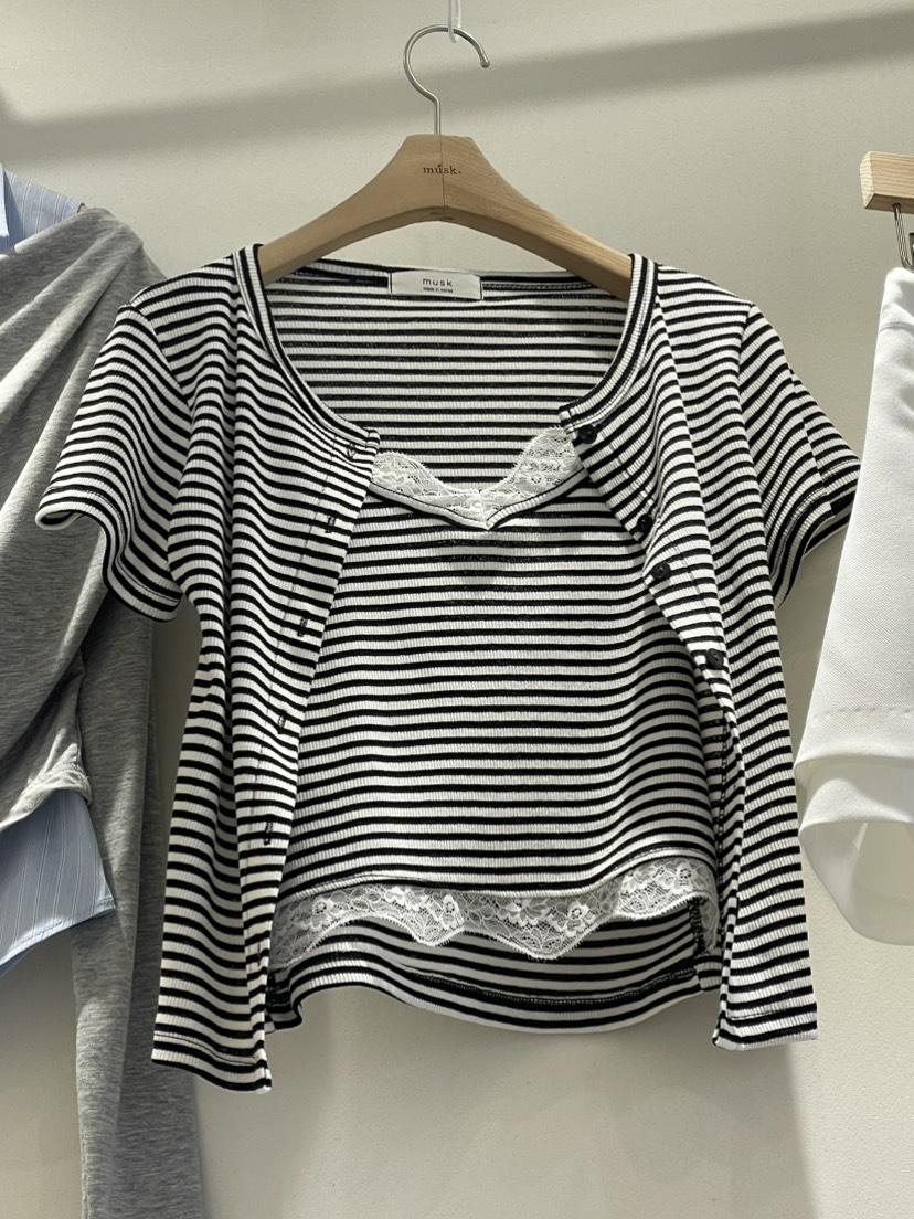 MUSK韓國代購女裝新款職業推薦26春夏T恤羊毛衫假兩件開襟MUSKT恤圖色1