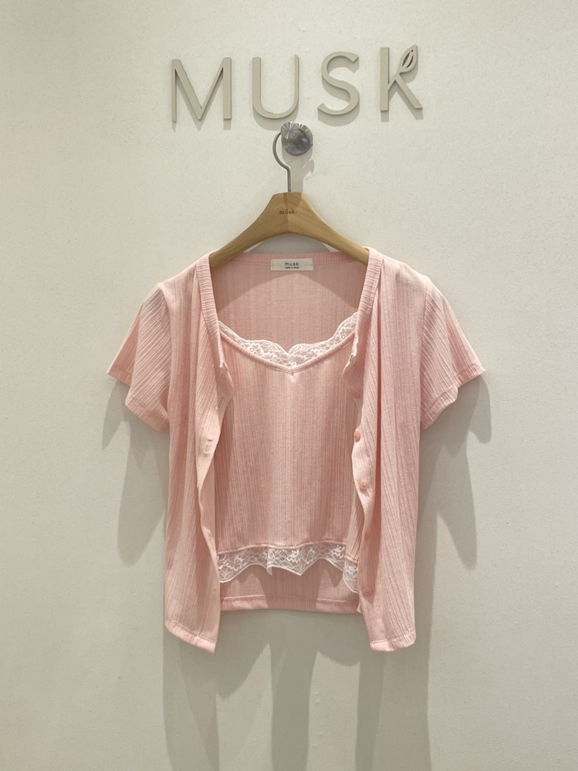 MUSK韓國代購女裝新款職業推薦26春夏T恤羊毛衫假兩件開襟MUSKT恤圖色2