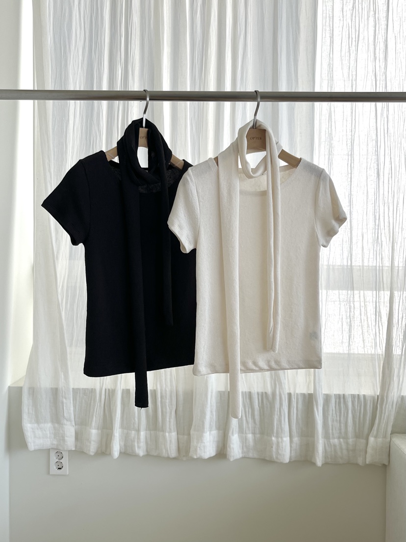 OP PER韓國直郵女裝新品推薦休閑真品26春夏T恤含脖帶圍巾OPPER-simplebeigeT恤