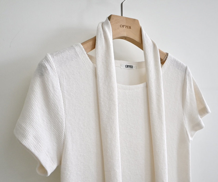 OP PER韓國直郵女裝新品推薦休閑真品26春夏T恤含脖帶圍巾OPPER-simplebeigeT恤