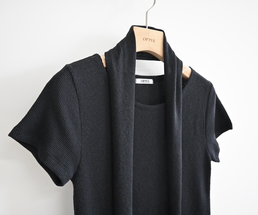 OP PER韓國直郵女裝新品推薦休閑真品26春夏T恤含脖帶圍巾OPPER-simplebeigeT恤