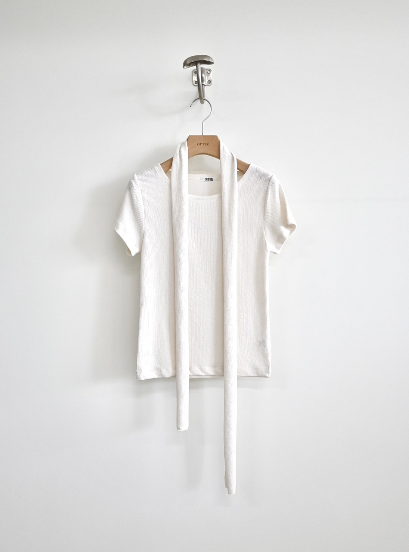 OP PER韓國直郵女裝新品推薦休閑真品26春夏T恤含脖帶圍巾OPPER-simplebeigeT恤圖色1