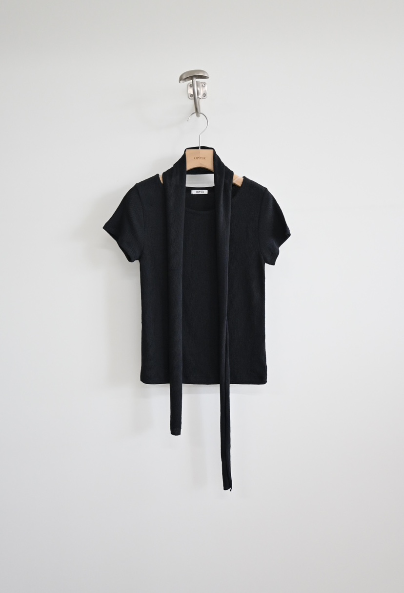 OP PER韓國直郵女裝新品推薦休閑真品26春夏T恤含脖帶圍巾OPPER-simplebeigeT恤圖色2