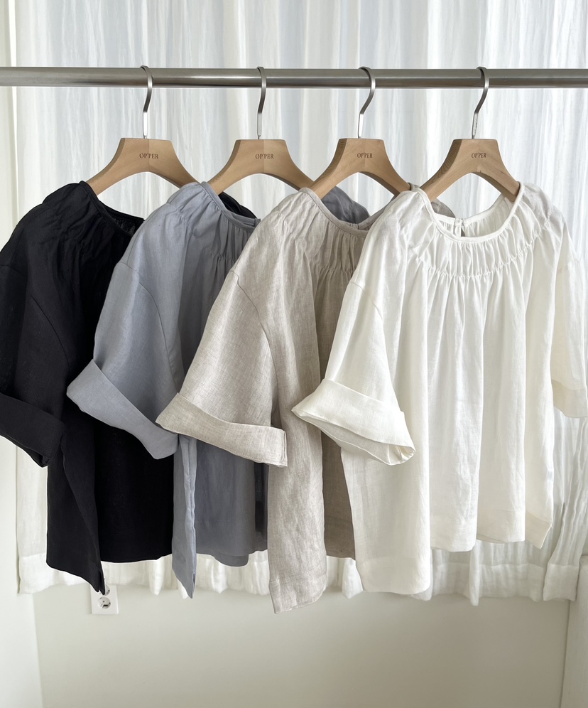 OP PER韓國直郵女士新品26春夏推薦熱賣時尚襯衫蕾絲衫褶皺OPPER-simplebeige襯衫/蕾絲衫