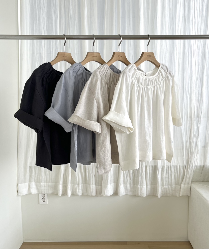 OP PER韓國直郵女士新品26春夏推薦熱賣時尚襯衫蕾絲衫褶皺OPPER-simplebeige襯衫/蕾絲衫