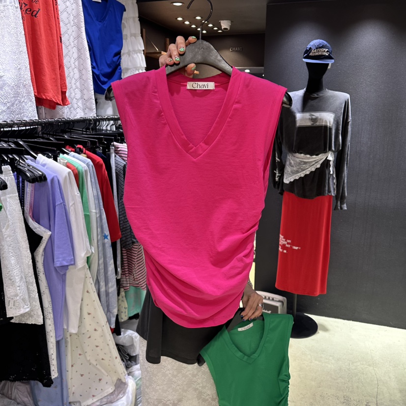 CHAVI東大門直郵女士新款推薦人氣真品熱賣休閑吊帶背心V領CHAVI吊帶/背心圖色3