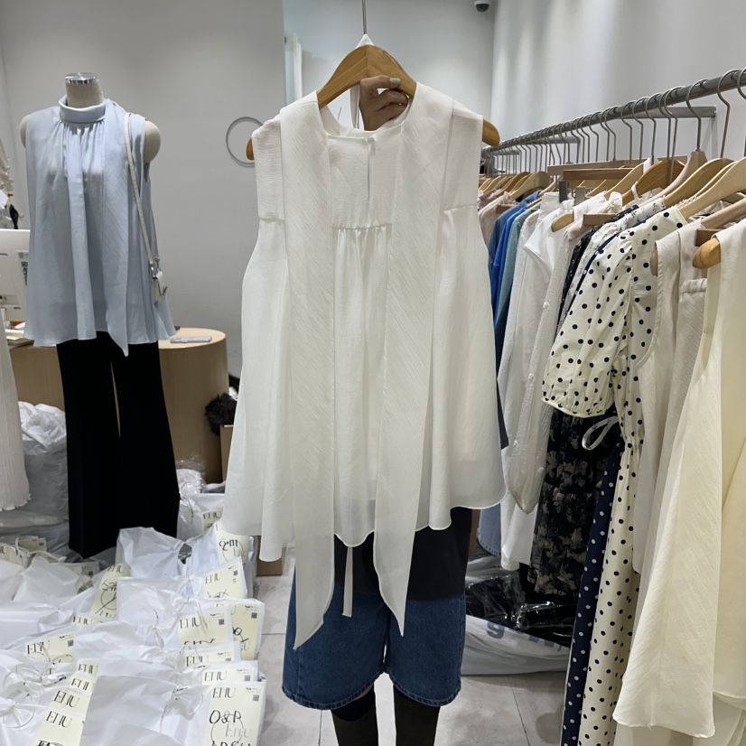 EN.U東大門代購女裝新品休閑時尚人氣職業襯衫蕾絲衫含脖帶EN.U襯衫/蕾絲衫