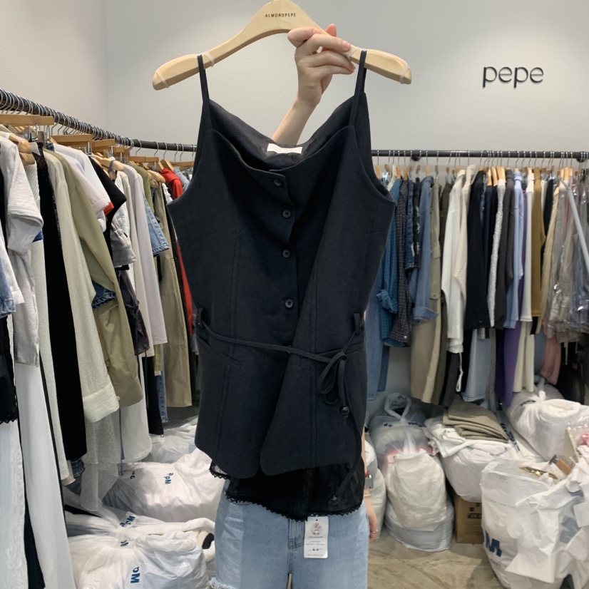 ALMOND PEPE東大門實拍女裝新品推薦真品人氣馬甲含腰帶ALMOND PEPE馬甲圖色2