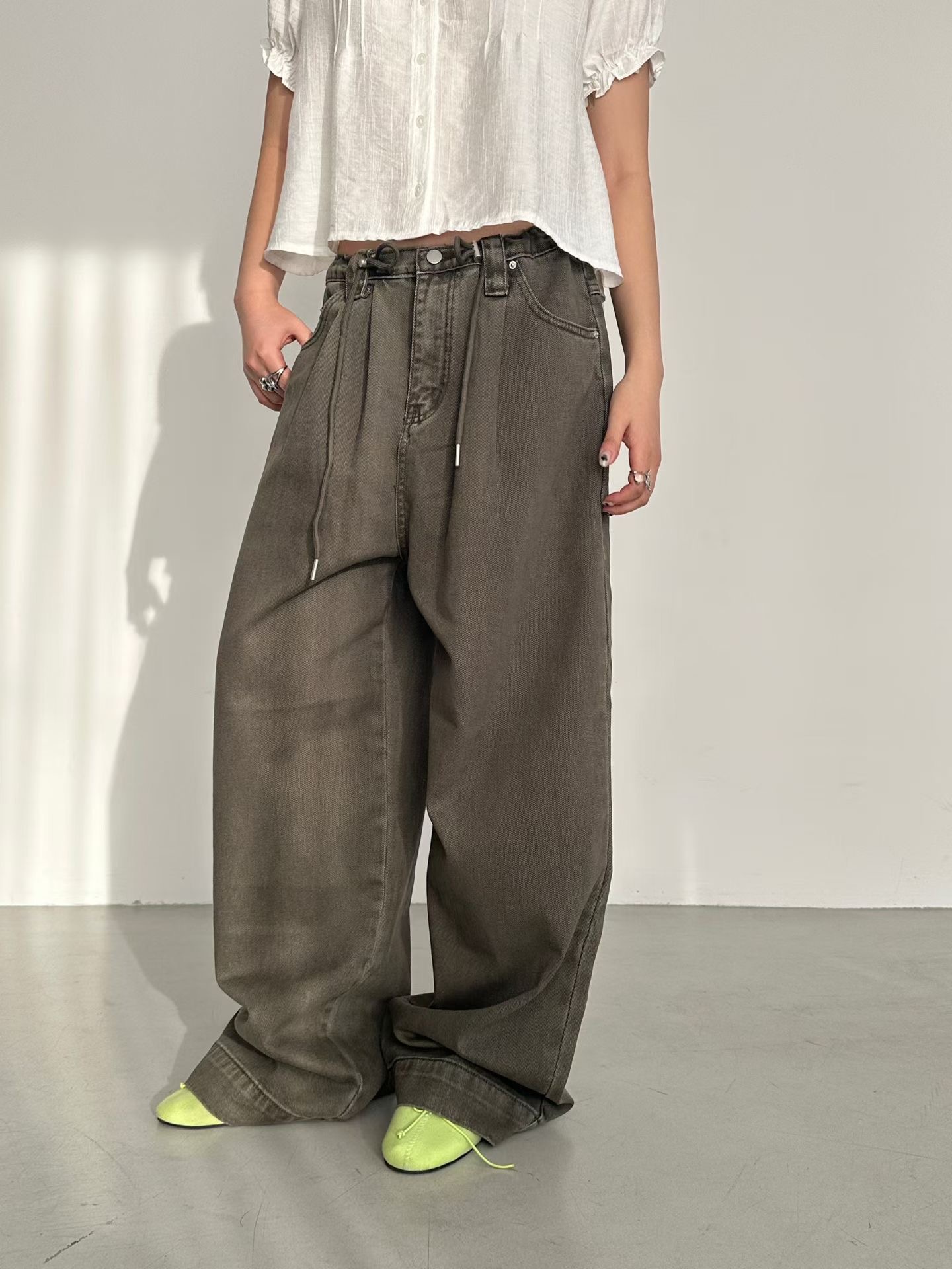 PRANA/CLOTHINK韓國代購女士新品26春夏職業熱賣牛仔褲系帶PRANA/CLOTHINK牛仔褲