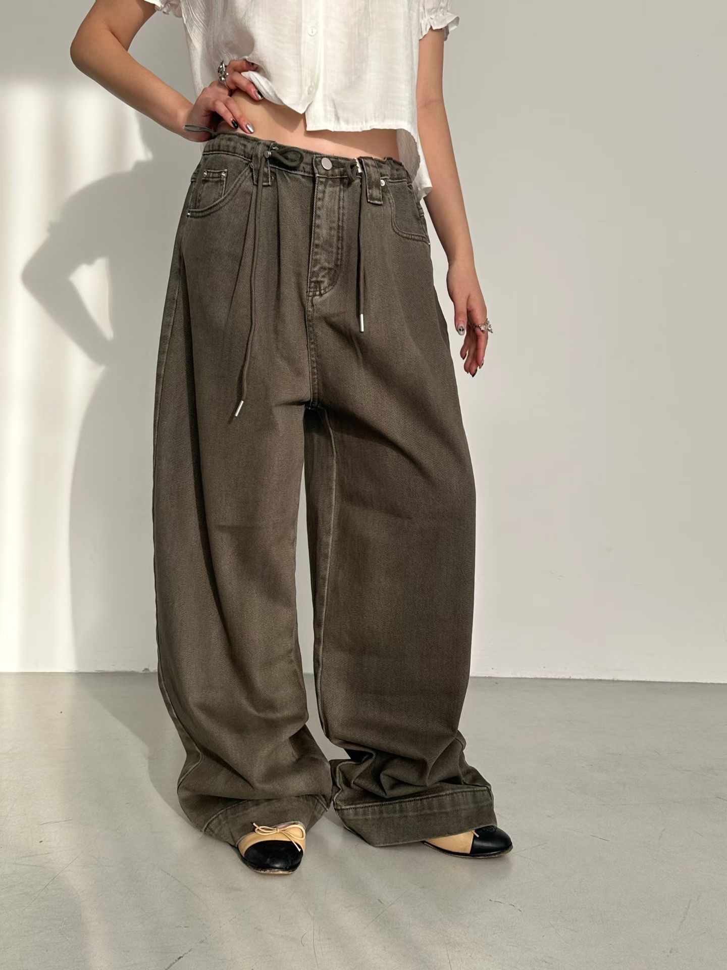 PRANA/CLOTHINK韓國代購女士新品26春夏職業熱賣牛仔褲系帶PRANA/CLOTHINK牛仔褲圖色1