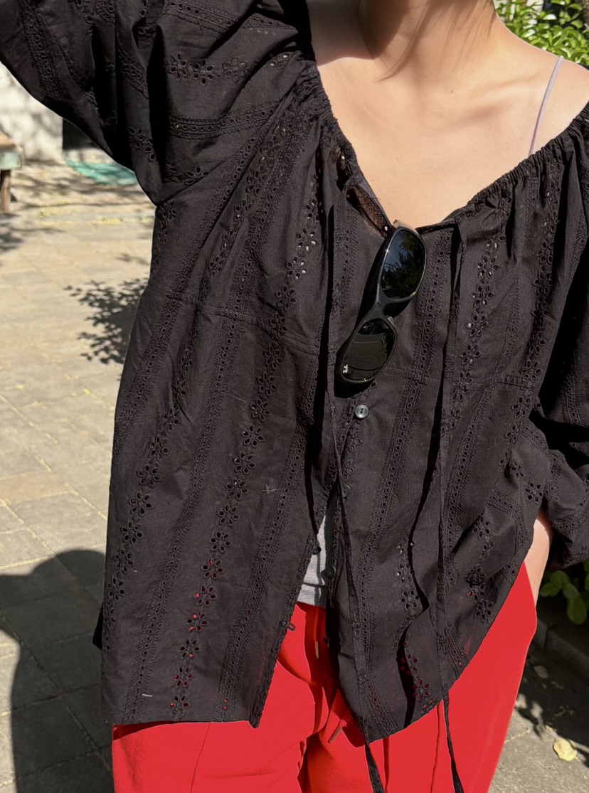 THE LINE-Q韓國代購女裝新品26夏季人氣襯衫蕾絲衫刺繡THE LINE-Q襯衫/蕾絲衫