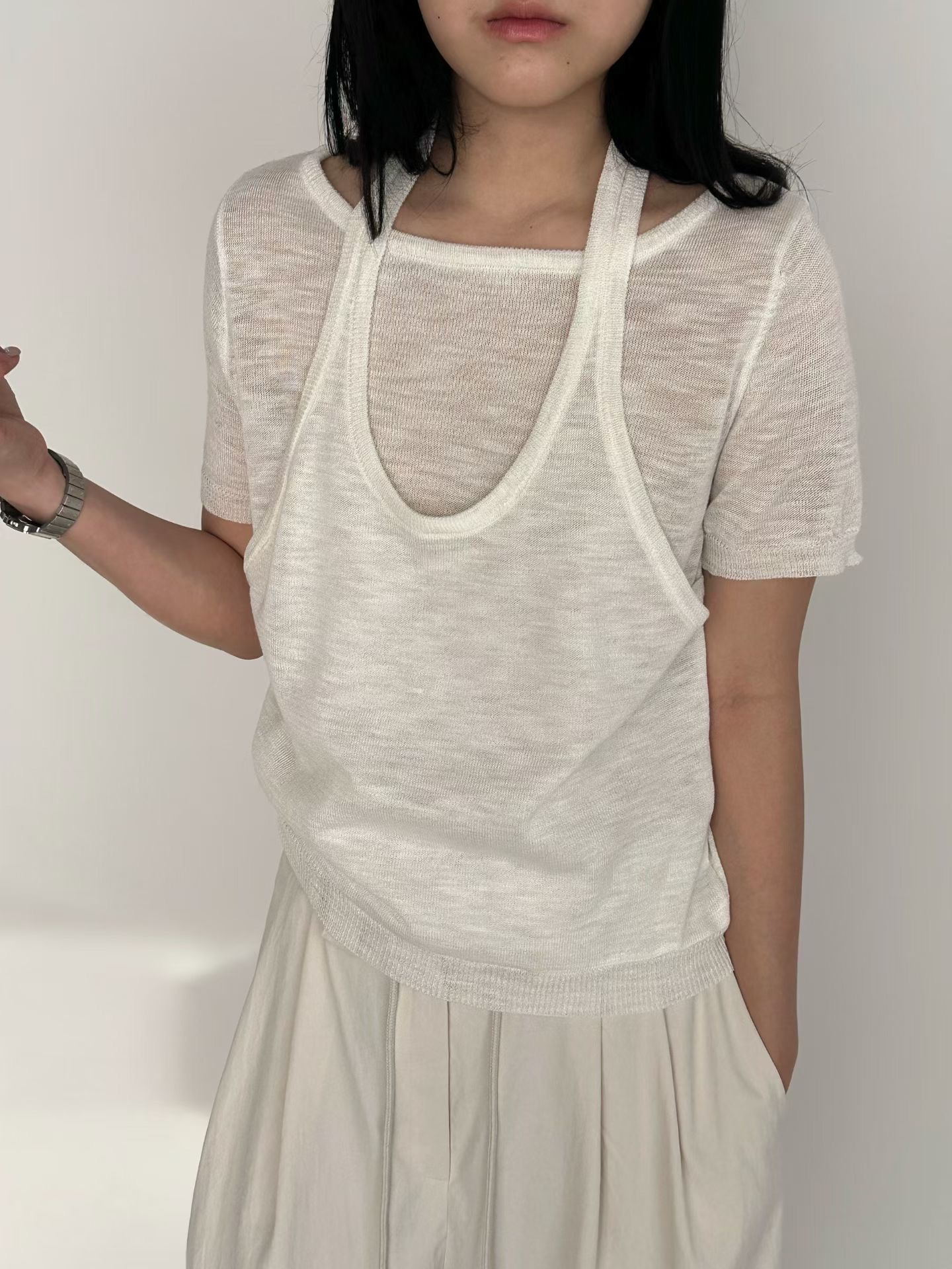 PRANA/CLOTHINK東大門直郵女裝新款休閑推薦針織衫假兩件PRANA/CLOTHINK針織衫圖色1