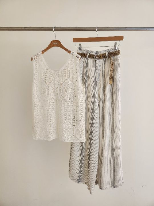 FEMME東大門實拍女士新款真品26春夏套裝不含腰帶套裝蕾絲條紋FEMME套裝圖色1