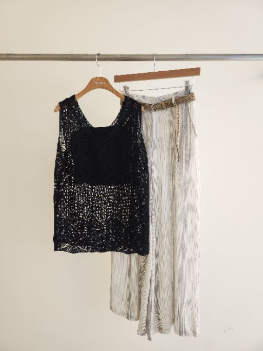 FEMME東大門實拍女士新款真品26春夏套裝不含腰帶套裝蕾絲條紋FEMME套裝圖色2