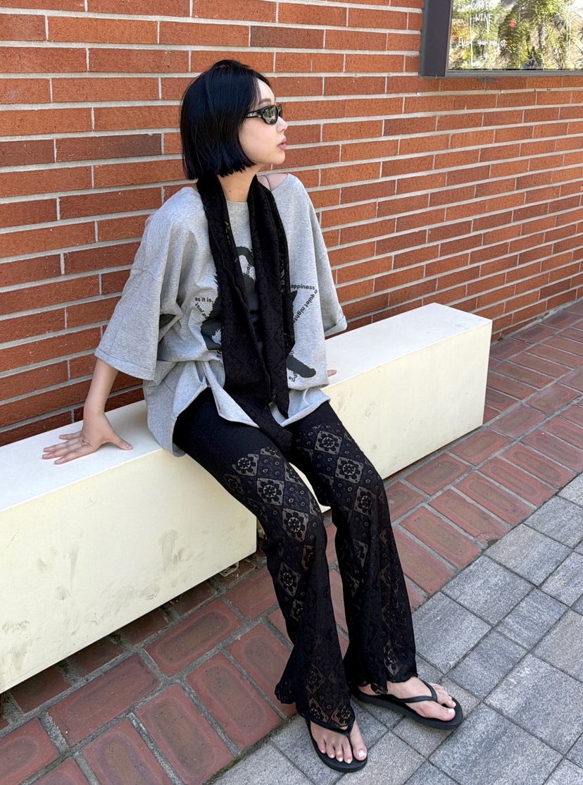 THE LINE-Q韓國東大門代購女裝新款推薦時尚休閑褲提花THE LINE-Q休閑褲