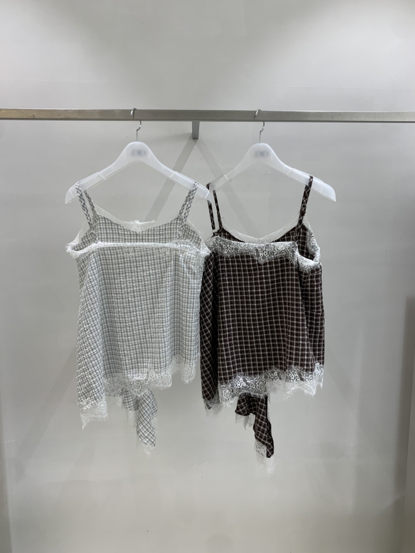 EYEL韓國直郵女士新品26春夏時尚推薦人氣吊帶背心格紋蕾絲EYEL吊帶/背心
