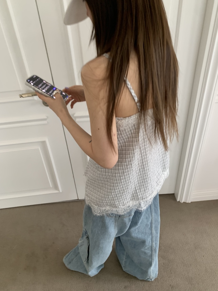 EYEL韓國直郵女士新品26春夏時尚推薦人氣吊帶背心格紋蕾絲EYEL吊帶/背心