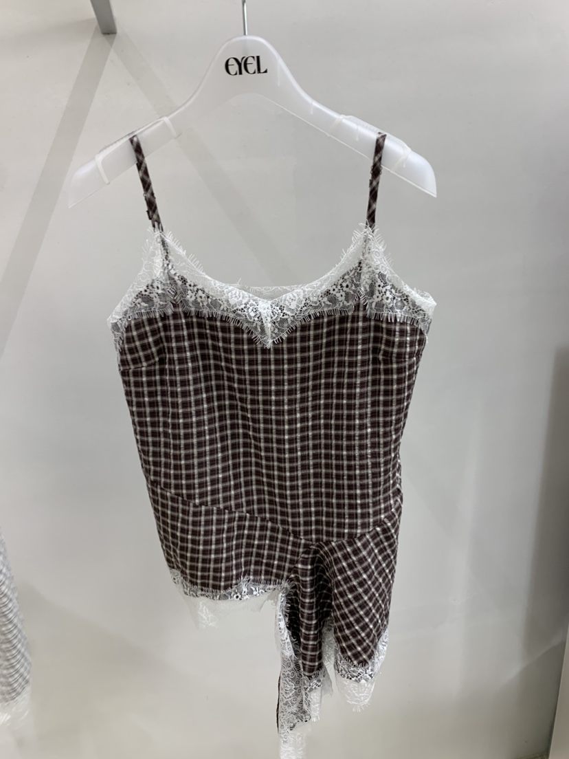 EYEL韓國直郵女士新品26春夏時尚推薦人氣吊帶背心格紋蕾絲EYEL吊帶/背心圖色1