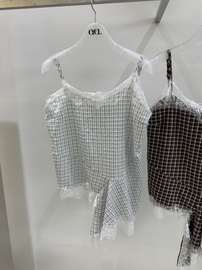 EYEL韓國直郵女士新品26春夏時尚推薦人氣吊帶背心格紋蕾絲EYEL吊帶/背心圖色2