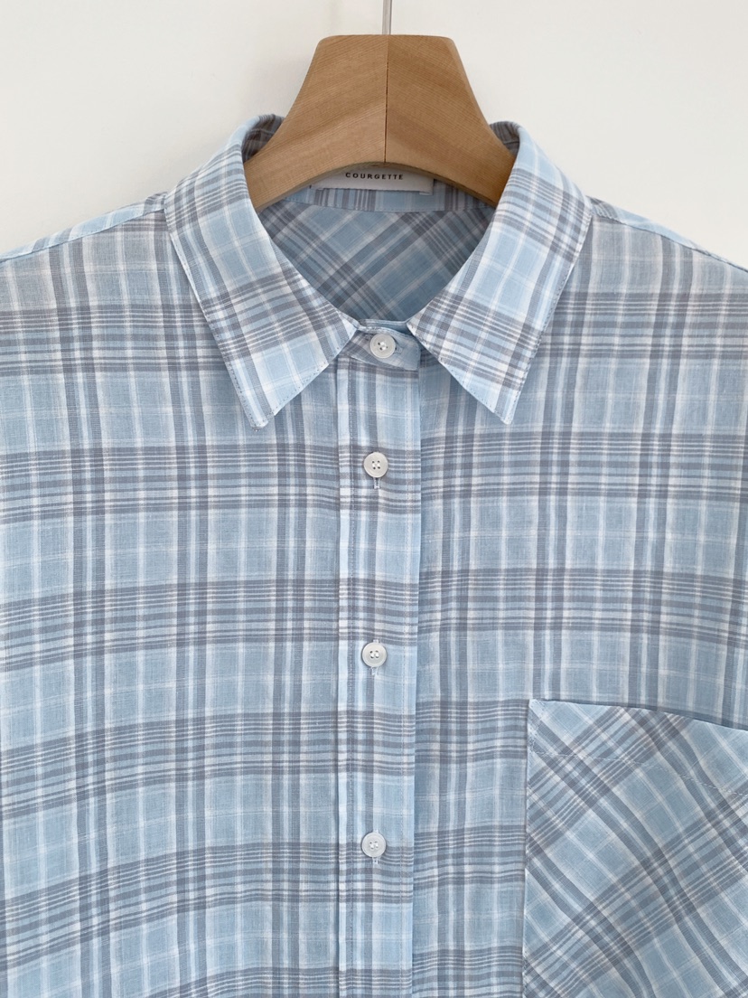 COURGETTE韓國東大門代購女士新品26夏季職業襯衫蕾絲衫格紋COURGETTE襯衫/蕾絲衫