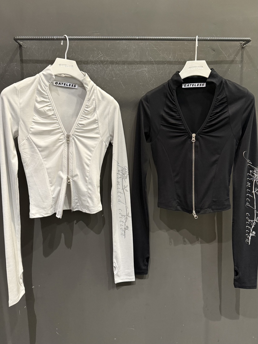 GATELESS韓國直郵實拍女士新款人氣26夏季時尚衛衣拉鏈褶皺GATELESS衛衣