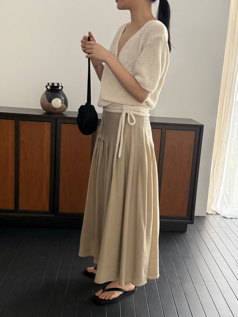 REGULARLY/PLACOR韓國直郵女士新款時尚推薦長裙褶裥亞麻REGULARLY/PLACOR長裙