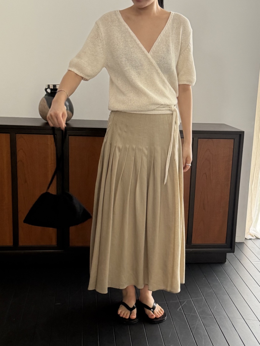 REGULARLY/PLACOR韓國直郵女士新款時尚推薦長裙褶裥亞麻REGULARLY/PLACOR長裙