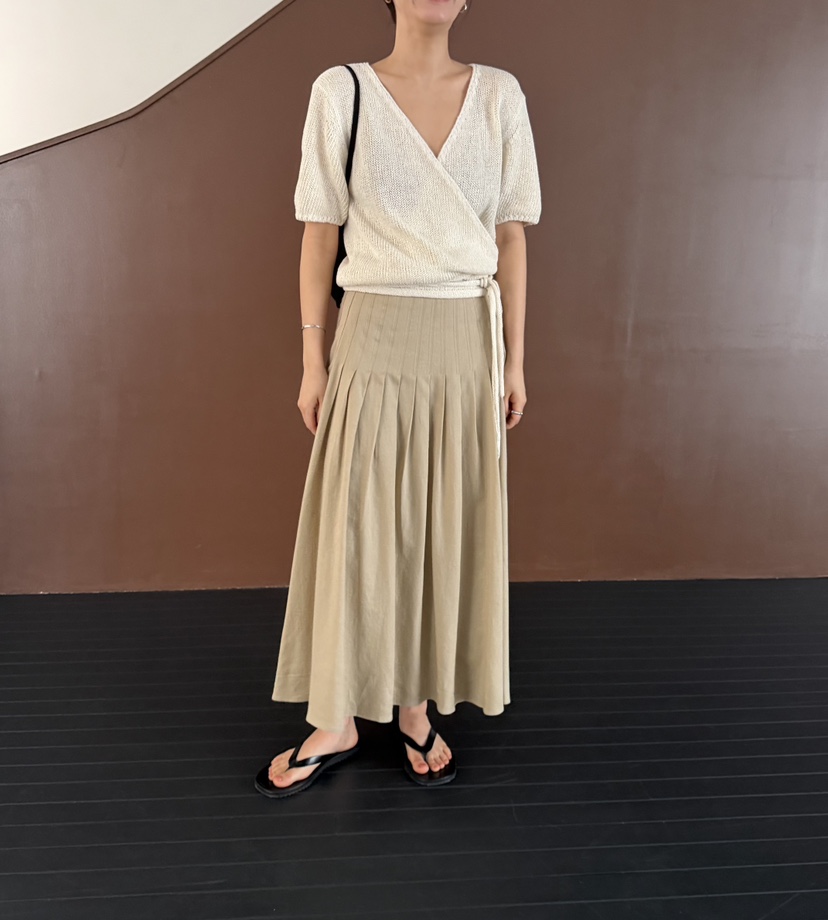 REGULARLY/PLACOR韓國直郵女士新款時尚推薦長裙褶裥亞麻REGULARLY/PLACOR長裙