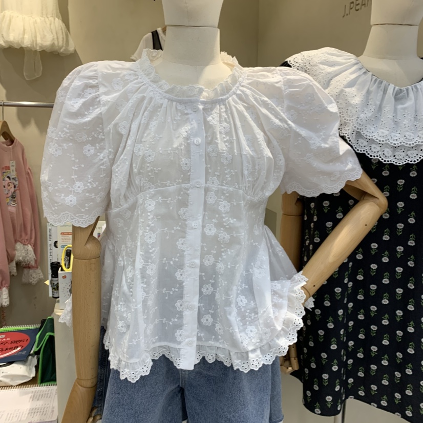 J PEAK/BY FLOW東大門實拍女裝新品熱賣襯衫蕾絲衫荷葉邊刺繡J PEAK襯衫/蕾絲衫圖色2