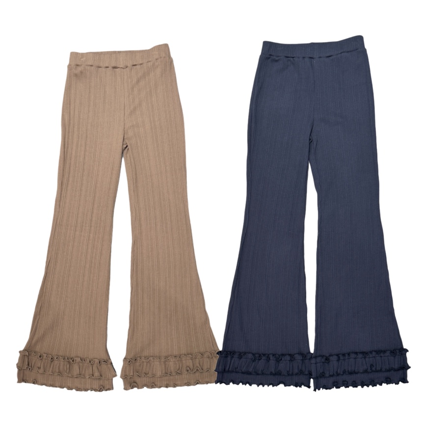 HEXX韓國直郵女士新品職業推薦26夏季休閑褲荷葉邊喇叭褲羅紋THE HEXX休閑褲