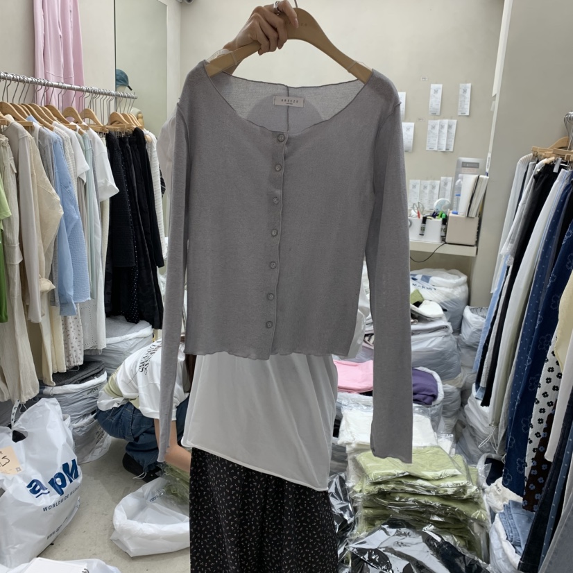 BREEZE韓國東大門代購女裝新款推薦時尚人氣長袖T恤撞色開衫BREEZE長袖T恤圖色1