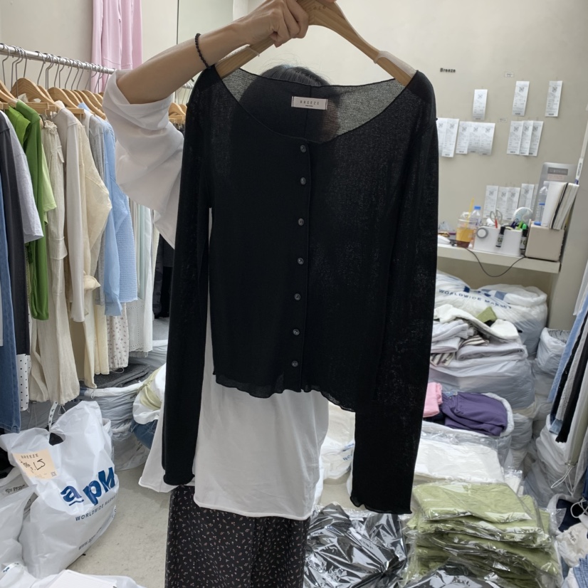 BREEZE韓國東大門代購女裝新款推薦時尚人氣長袖T恤撞色開衫BREEZE長袖T恤圖色3