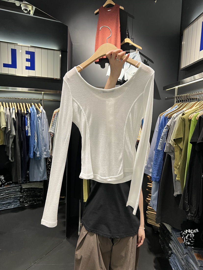 EL BOSQUE東大門實拍韓國女裝新品推薦休閑長袖T恤天絲羅紋EL BOSQUE長袖T恤
