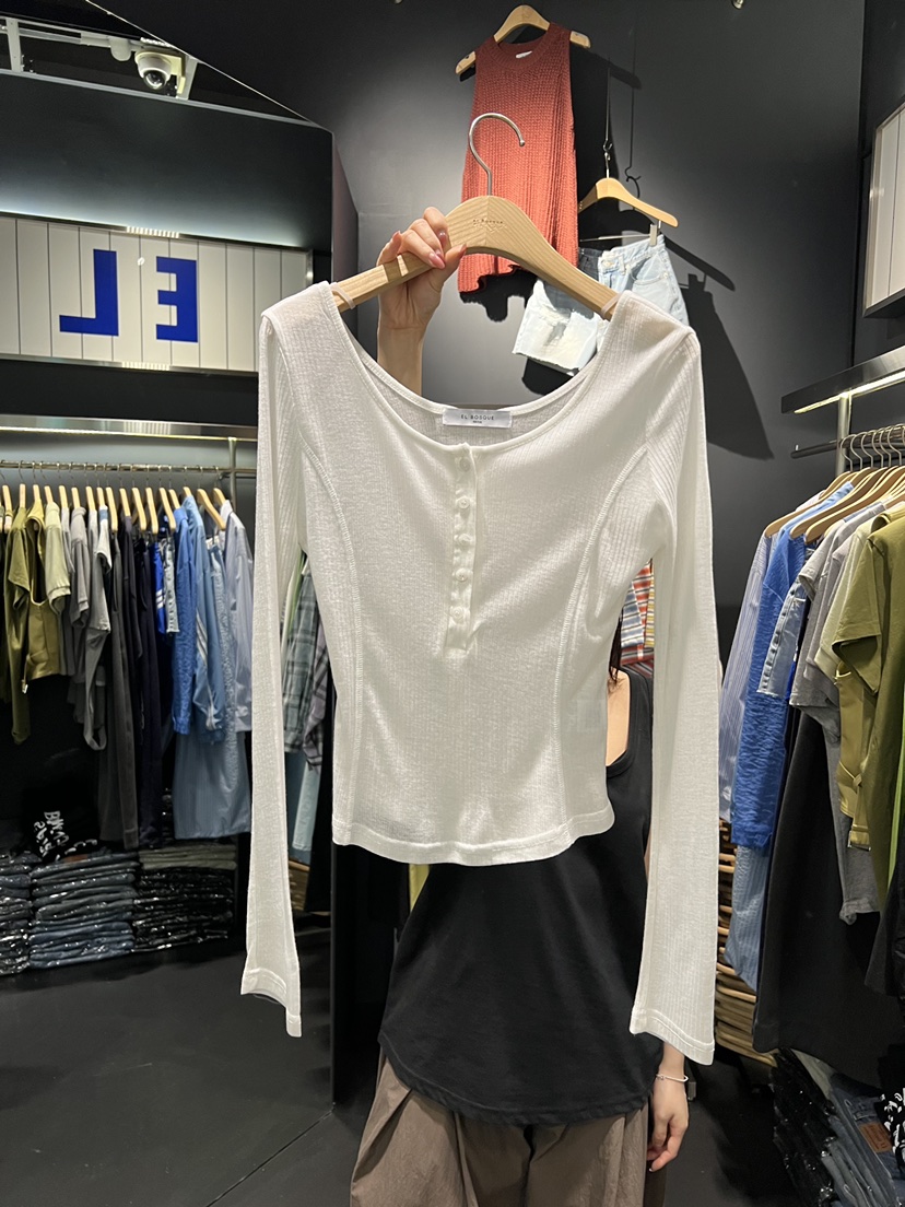 EL BOSQUE東大門實拍韓國女裝新品推薦休閑長袖T恤天絲羅紋EL BOSQUE長袖T恤圖色1