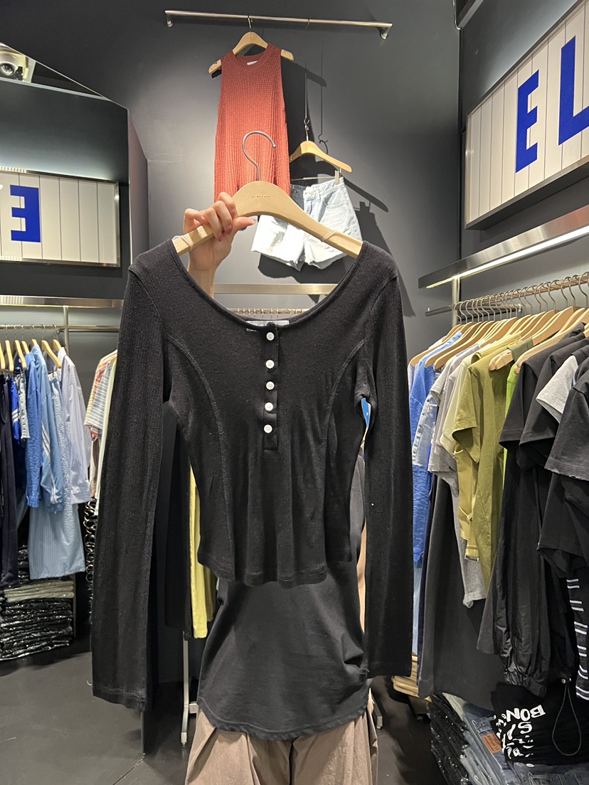 EL BOSQUE東大門實拍韓國女裝新品推薦休閑長袖T恤天絲羅紋EL BOSQUE長袖T恤圖色3
