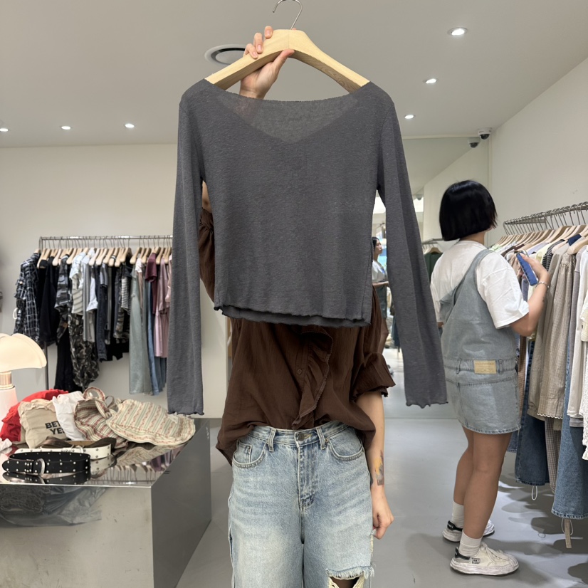VAULT韓國東大門直郵女裝新款推薦職業26夏季26春夏長袖T恤VAULT長袖T恤